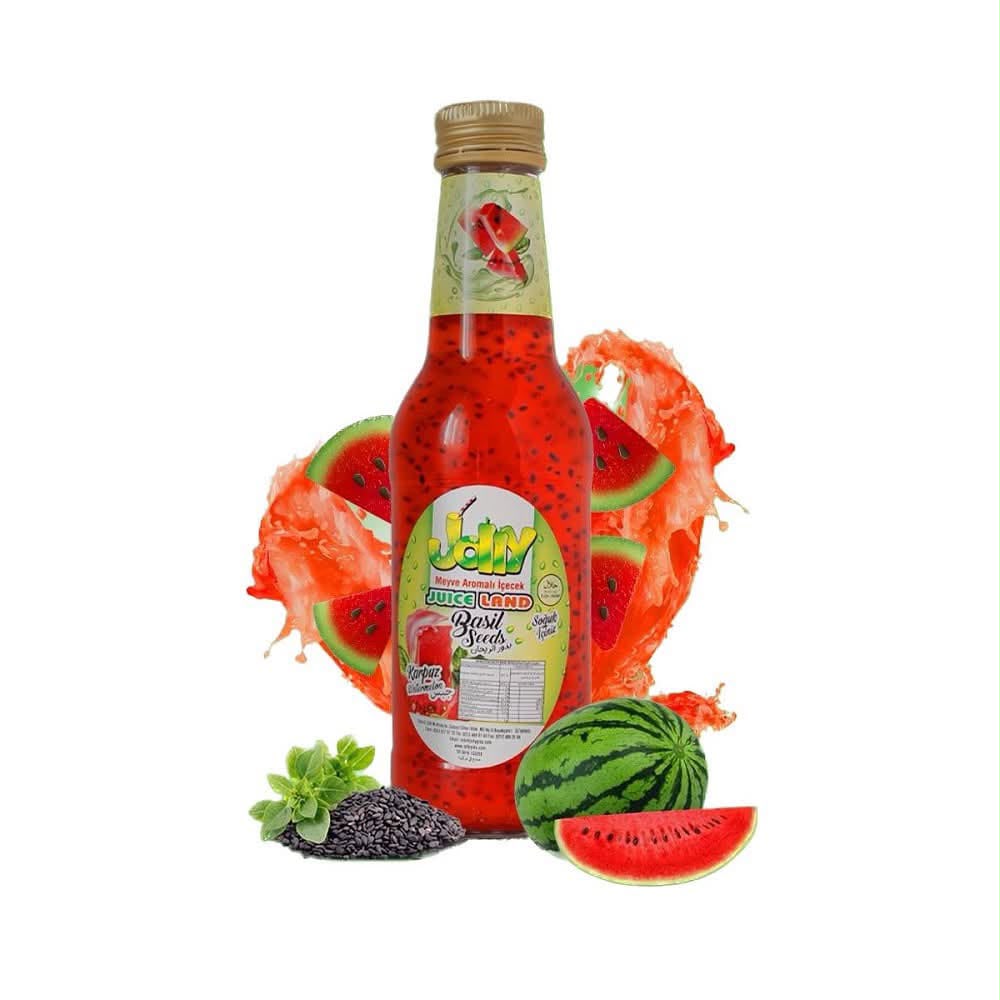 Jolly bautura racoritoare cu seminte de busuioc si aroma de pepene verde si capsuni